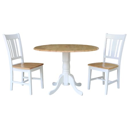 International Concepts 42 in. Dual Drop Leaf Table with 2 San Remo SplatBack chairs - 3 Piece Dining Set K02-42DP-C10-2